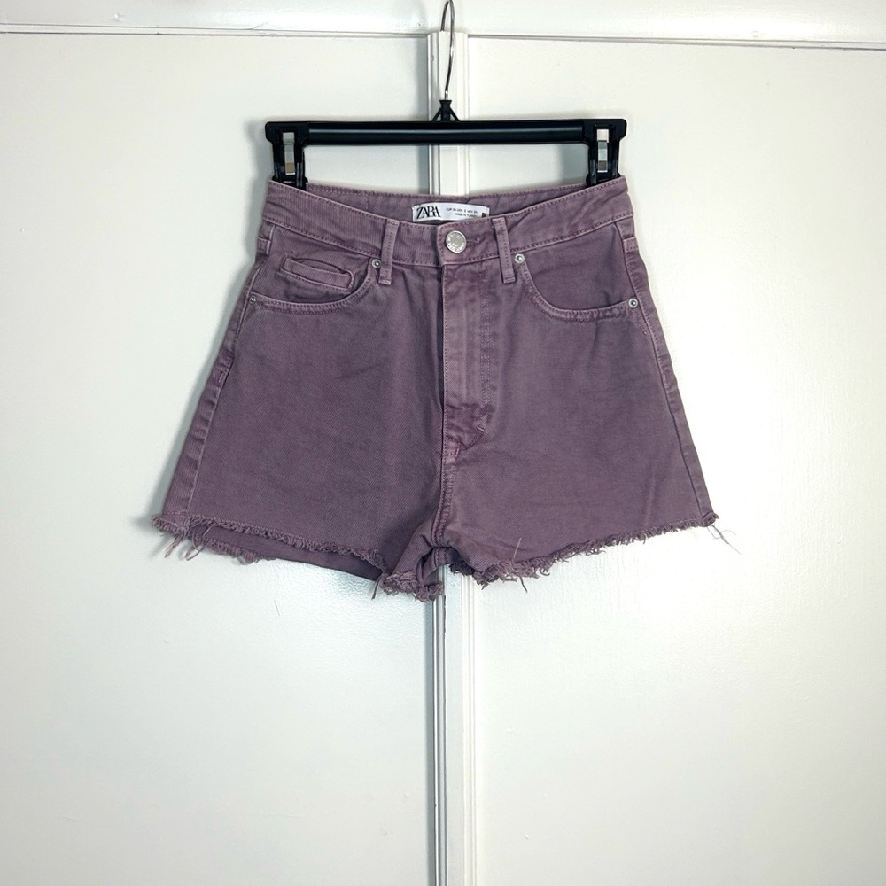 Zara Lilac Denim Raw Hem Shorts